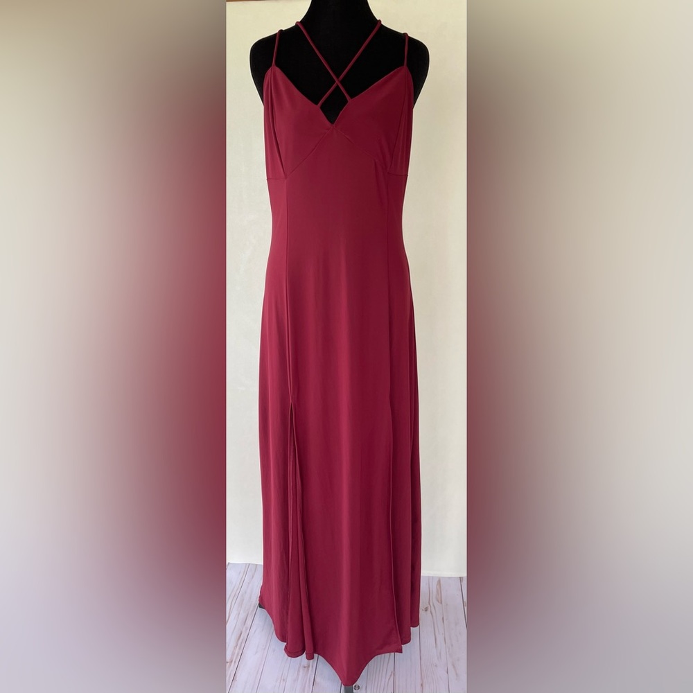 CHARLOTTE RUSSE Y2K Style Spaghetti Strap Maxi Dress Burgundy Sz L 52” L Retro